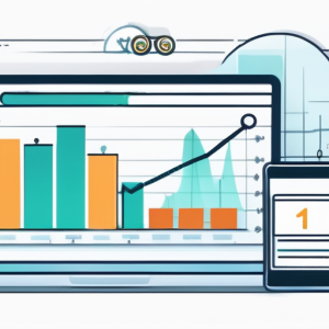 Diagramm zeigt stetigen Anstieg des Website-Traffics mit digitalen Marketing-Symbolen wie Suchleisten, Dollarzeichen und Klickrate-Symbolen.