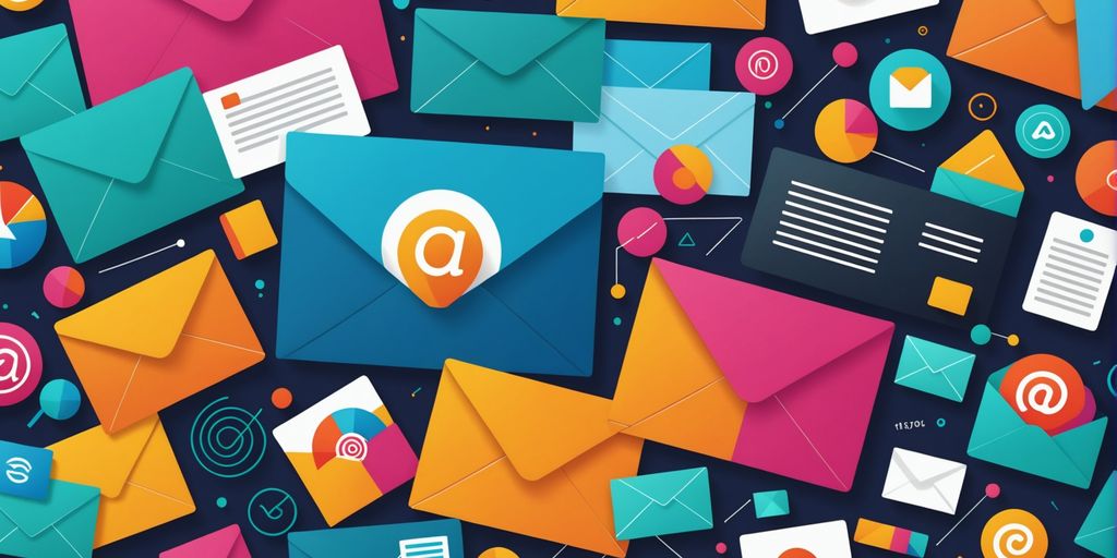 Bunte Collage von Email-Marketing-Elementen